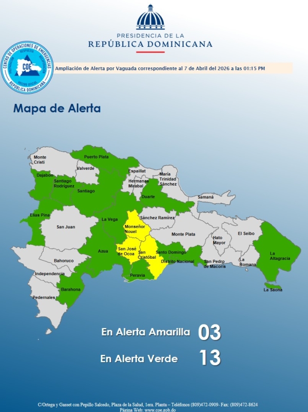 Mapa de alerta por vaguada en República Dominicana